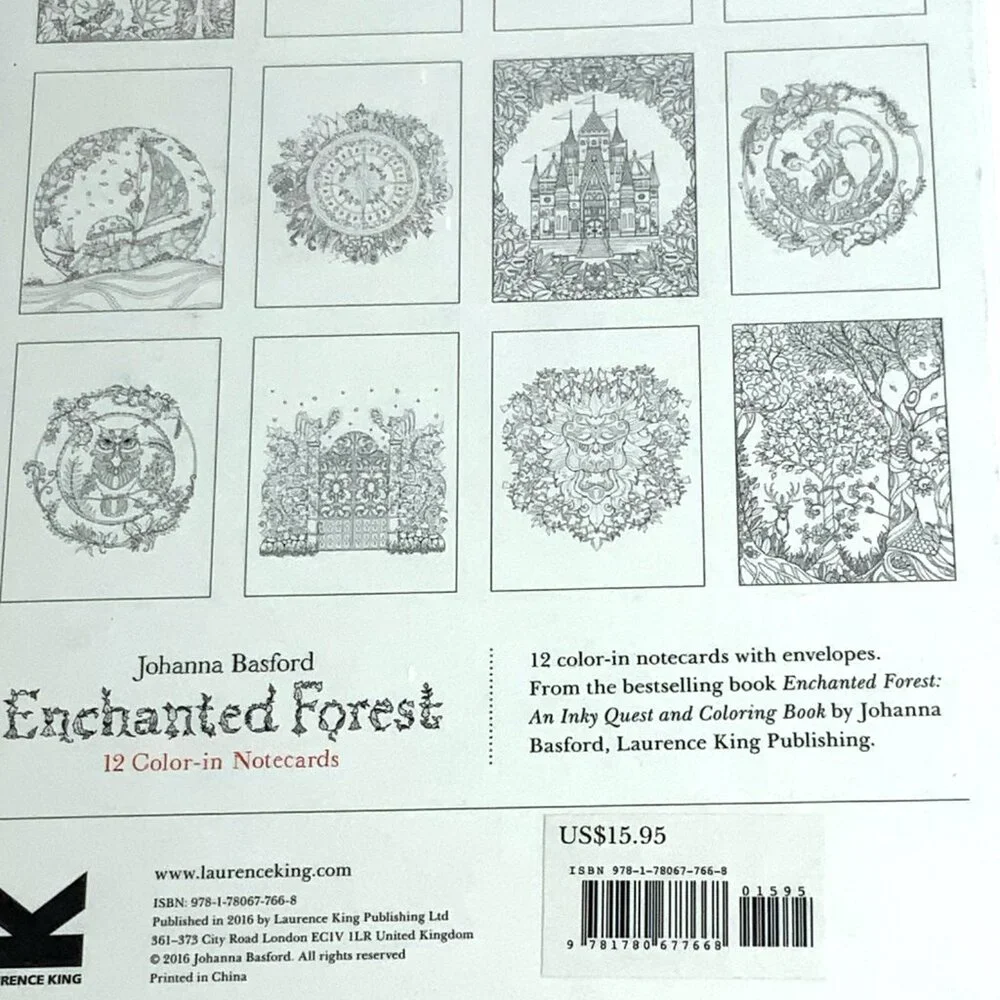 Johanna Basford Enchanted Forest Coloring Color-in Notecards Book Whimsical